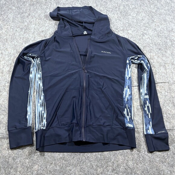 RIP CURL Womens Navy Full Zip Stretch Active Hoodie Jacket Sz 6 UPF 50+ - Picture 1 of 11